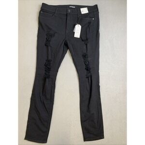 Express Jeans Women's Size 12 Black Legging Mid Rise Stretch  Distressed NWT